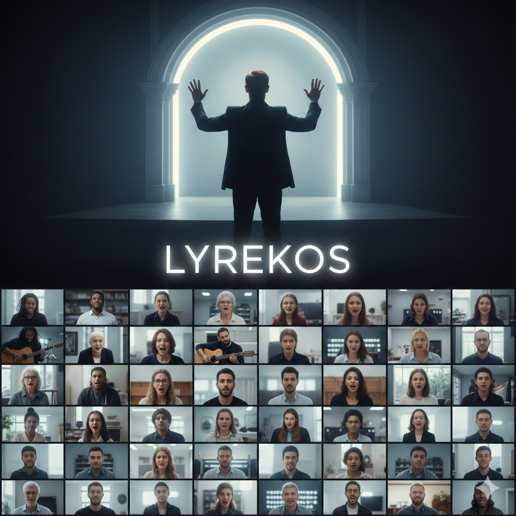 Choir members singing together in video chat windows