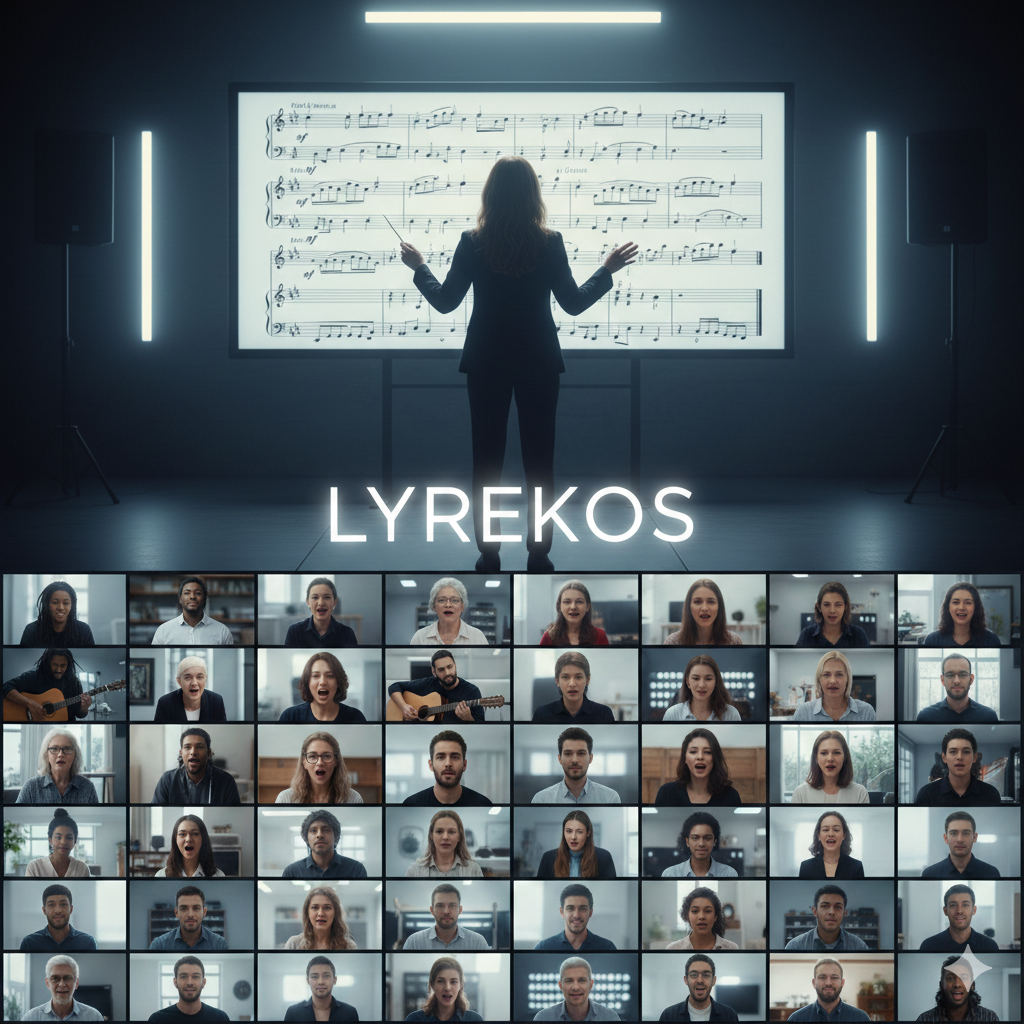 Teacher conducting remote musicians through Lyrekos
